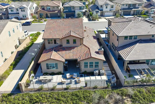 aerial view of a house with a balcony