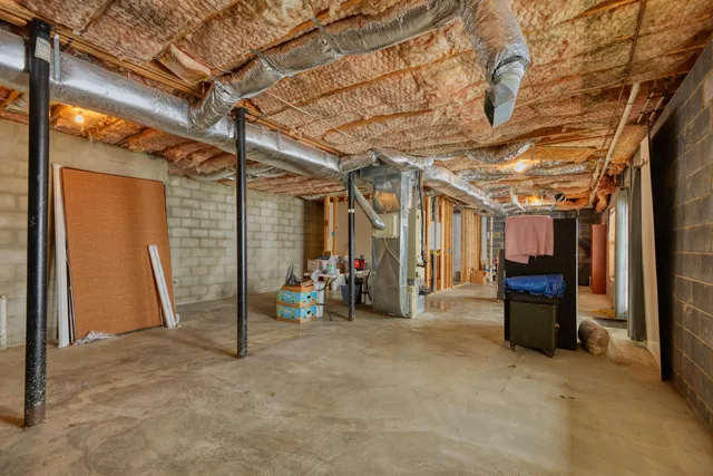 a view of a backyard with a large tree