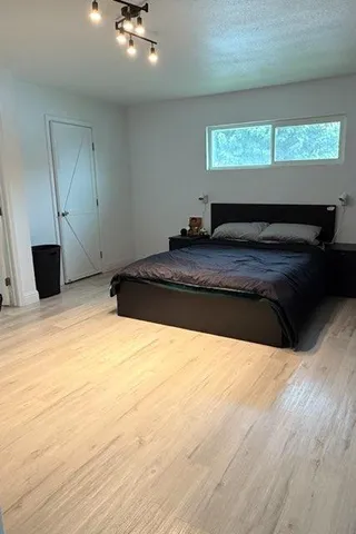 a living room with a bed furniture and a window