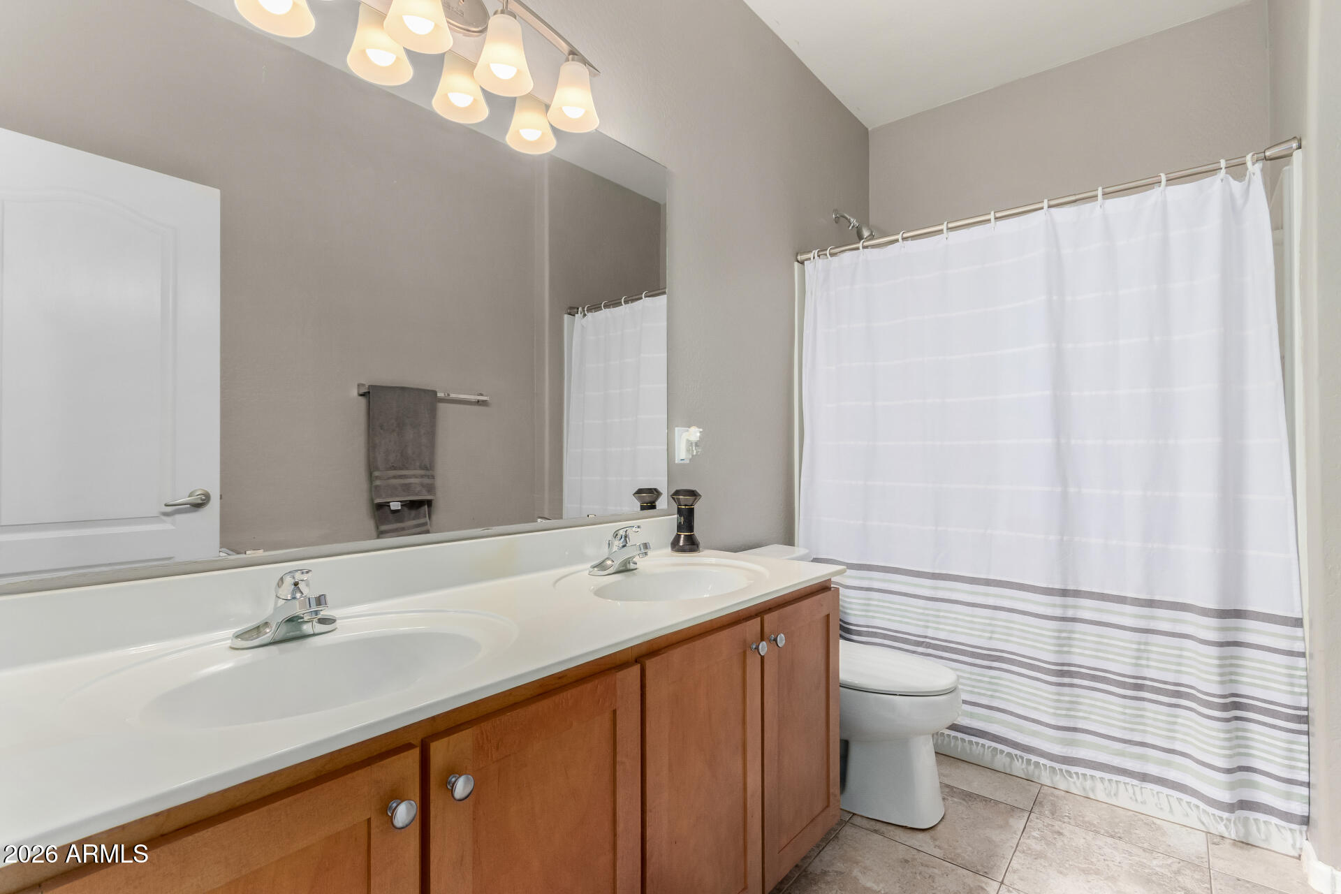 25828 North Desert Mesa Drive Surprise, AZ 85387 - Photo 26 of 37 a bathroom with a double vanity sink toilet and a mirror