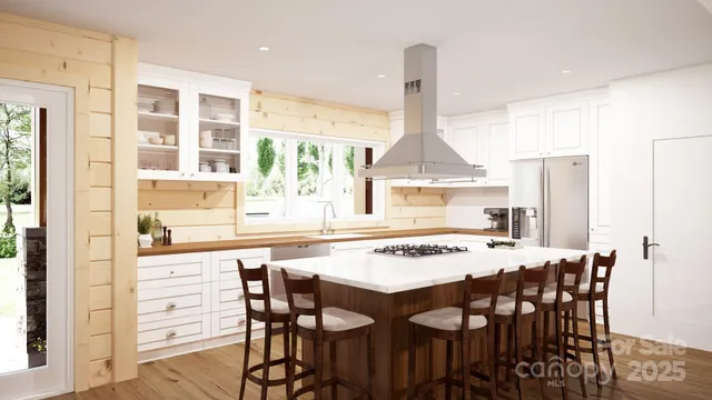 a dining table with chairs and window