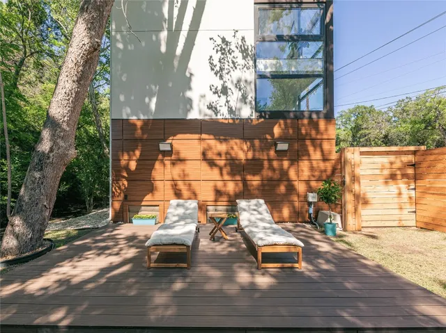 a view of a wooden balcony