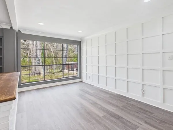 a view of a room with racks on the wall