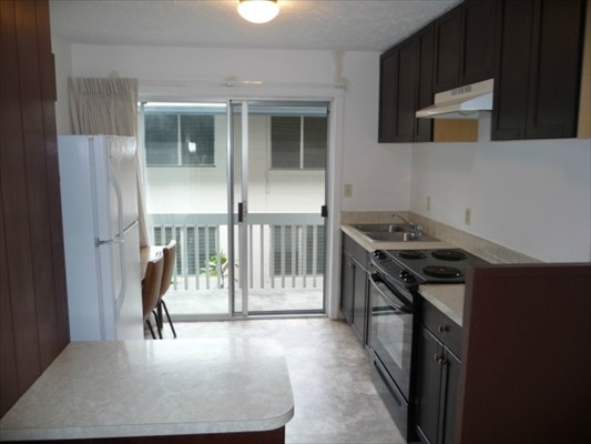 272 Kapiolani Street, Unit 204 Hilo, HI 96720 - Photo 2 of 10 a kitchen with granite countertop a stove a sink and a microwave