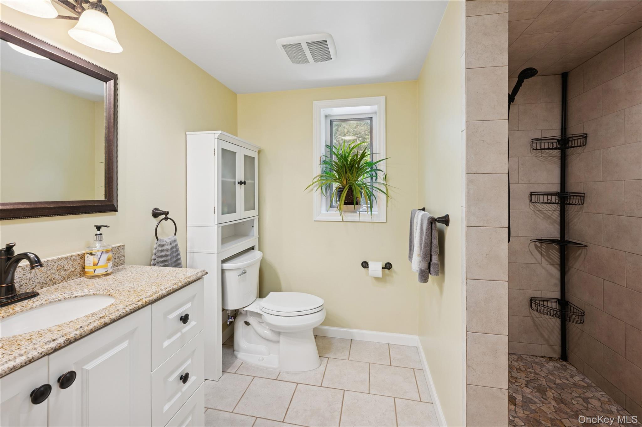 123 Pleasant Road Lake Peekskill, NY 10537 - Photo 14 of 50 a bathroom with a granite countertop sink a toilet and a mirror