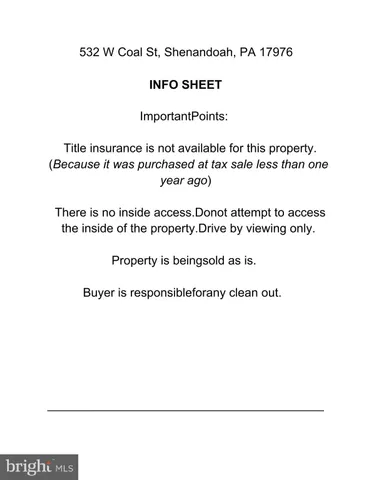 $14,900 | 532 West Coal Street, Shenandoah, PA 17976