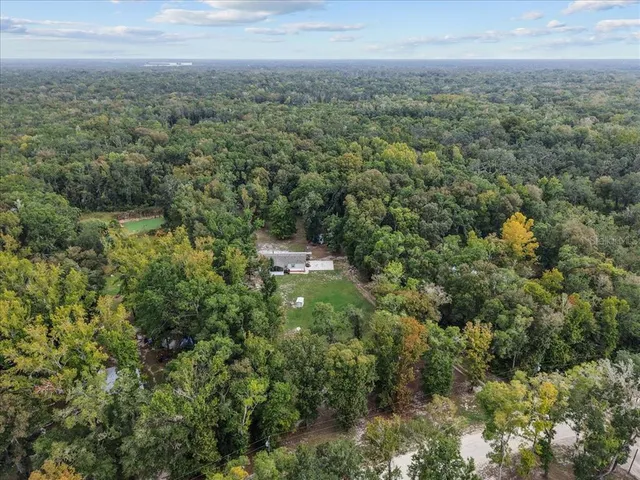 a view of a green field with lots of bushes
