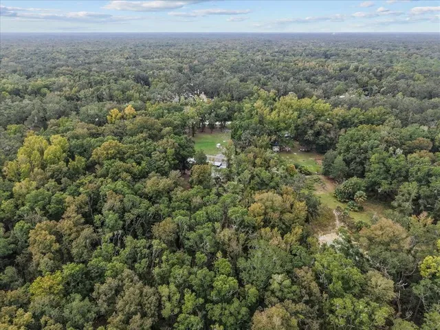 a view of a big yard with lots of green space