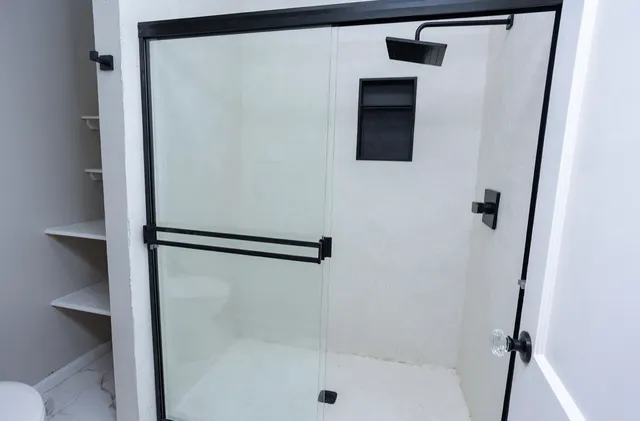 a bathroom with a shower