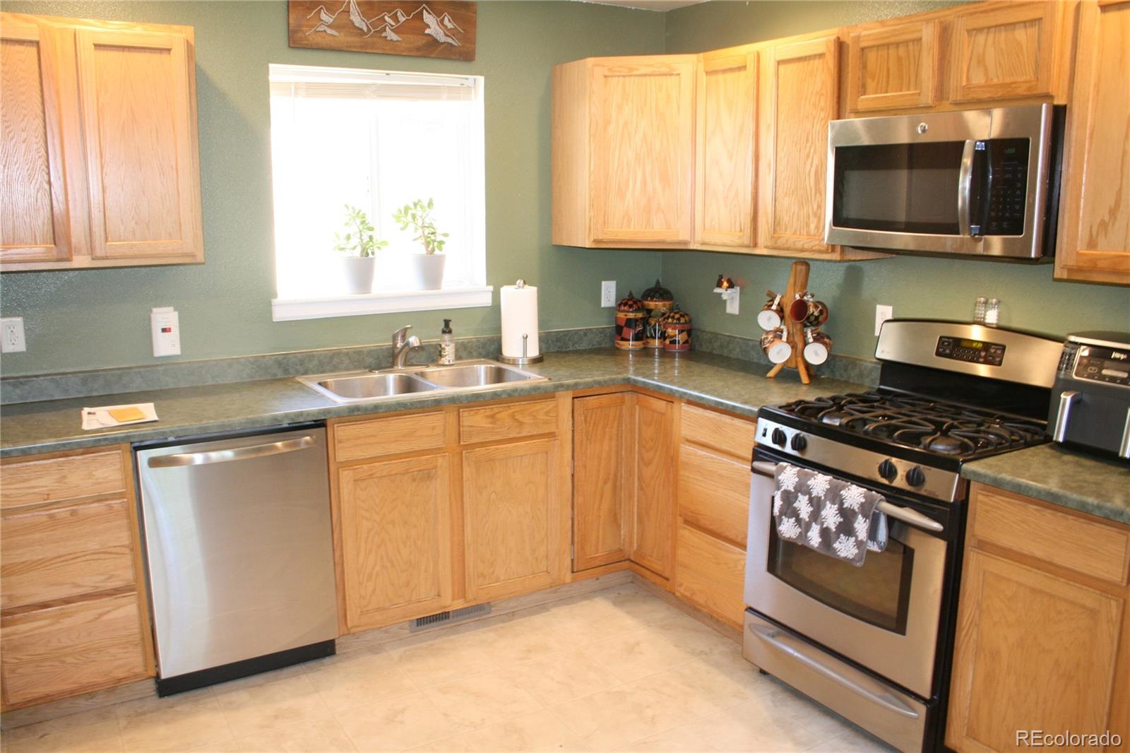 238 Taylor Street Bailey, CO 80421 - Photo 15 of 23 a kitchen with stainless steel appliances granite countertop a stove a sink and a microwave