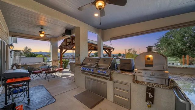 a kitchen with lots of counter top space