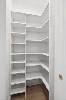 a view of walk in closet with empty racks