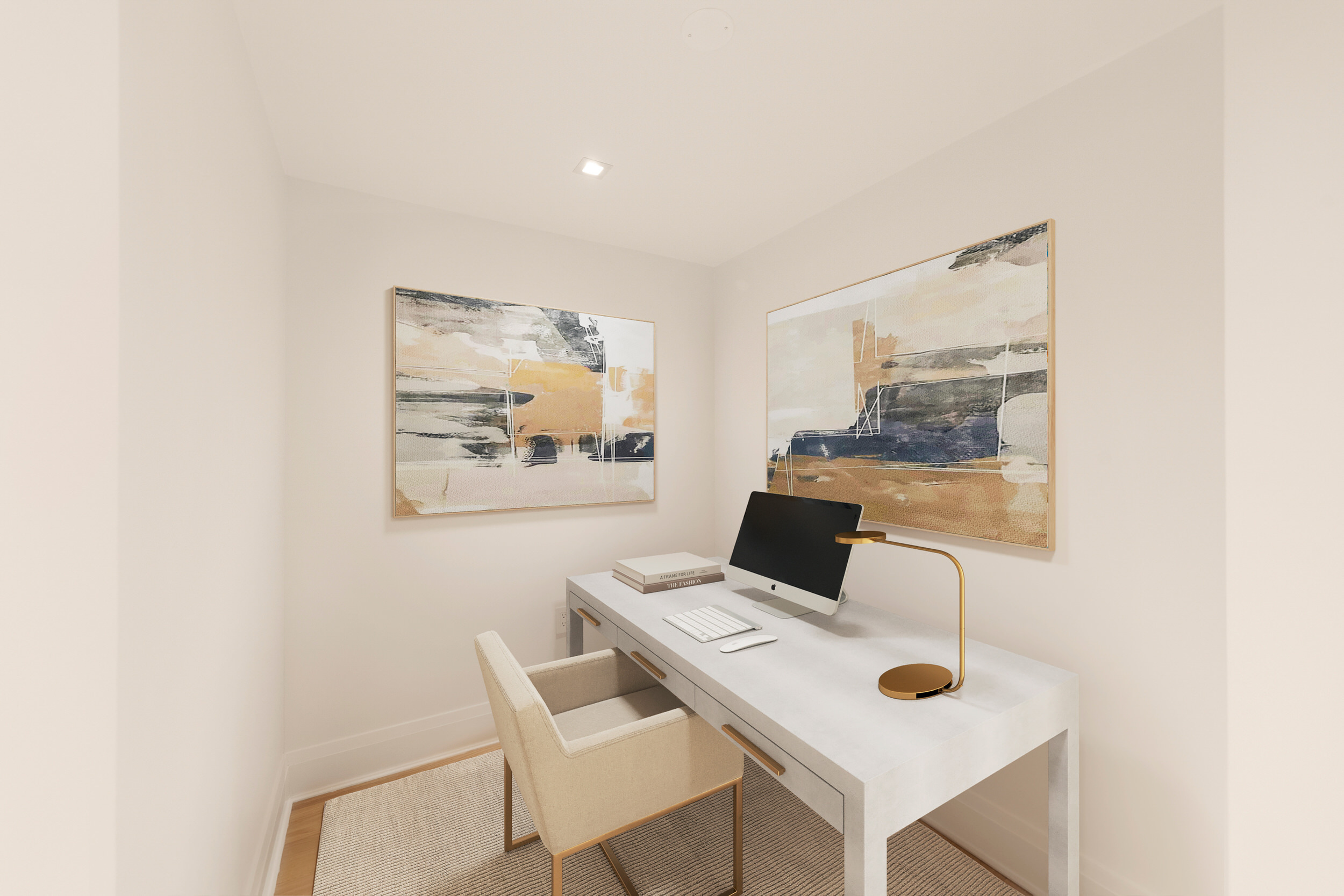 210 Warren Street, Unit 7A Manhattan, NY 10282 - Photo 4 of 9 a workspace with furniture and lamp