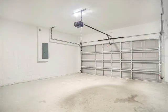 a view of a garage with closet