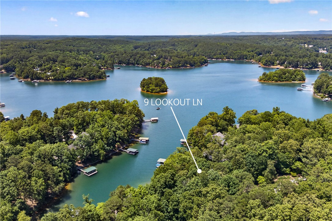 9 Lookout Lane Salem, SC 29676 - Photo 32 of 46 An aerial perspective reveals a private waterfront property nestled amongst verdant trees, with serene lake views.