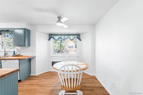 a view of a kitchen from a dining room
