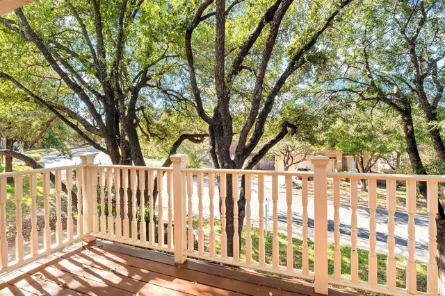 a view of wooden balcony