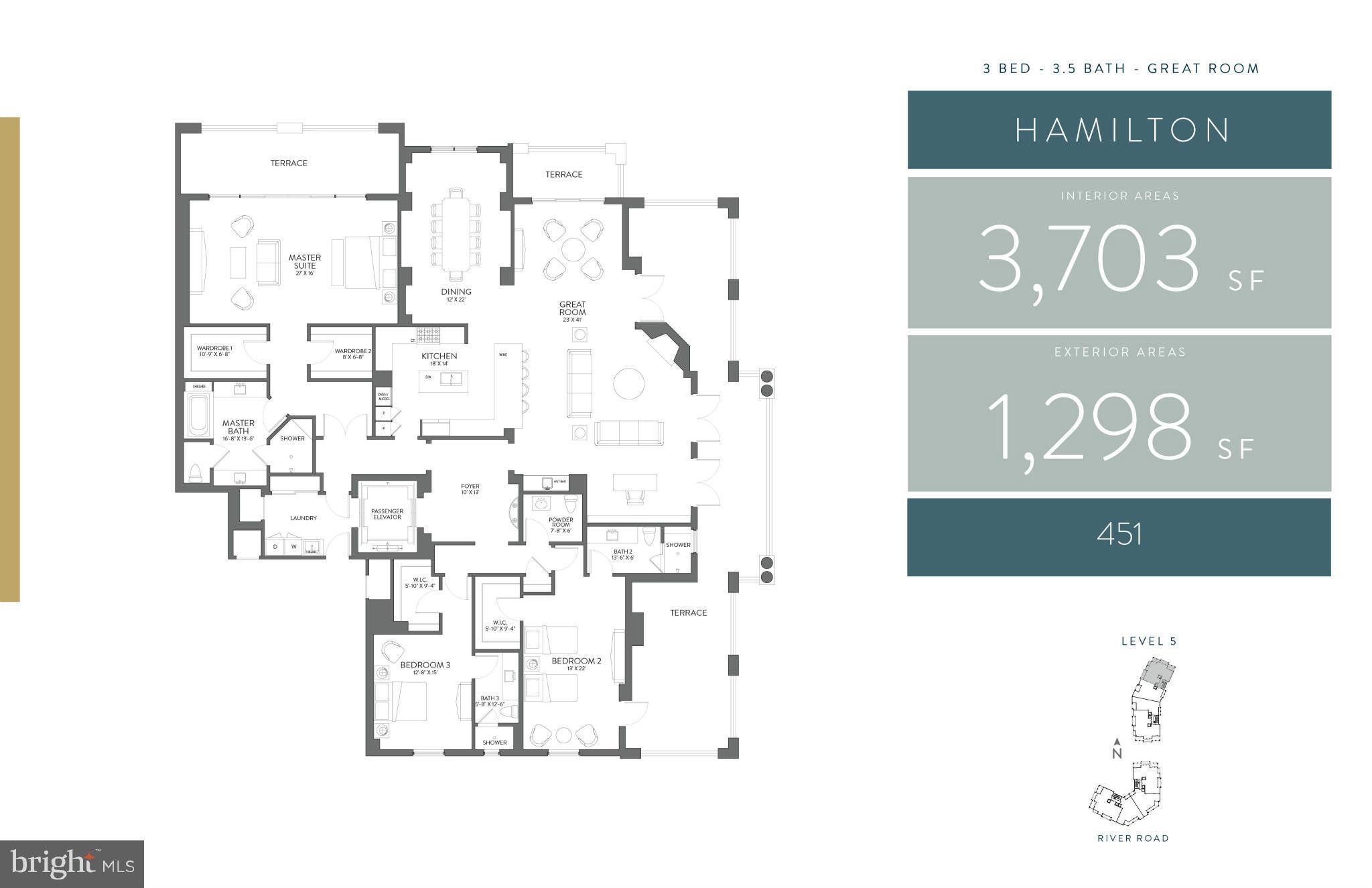 8101 River Road, Unit 451 Bethesda, MD 20817 - Photo 6 of 26 HAMILTON PLAN 3,703 SF INTERIOR/ 2,165 EXTERIOR