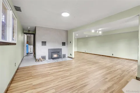 a garden view with a seating space