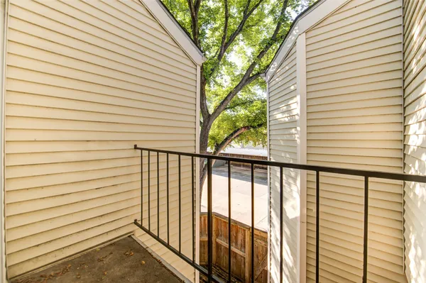 a view of a balcony with mountain view