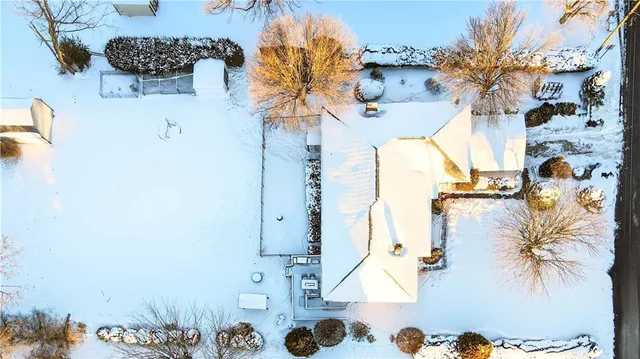 a view of a house with a yard covered in snow