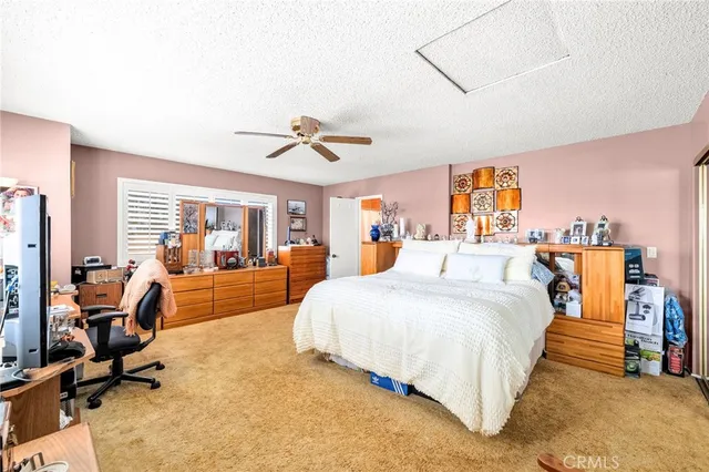 a bedroom with a large bed and a large window