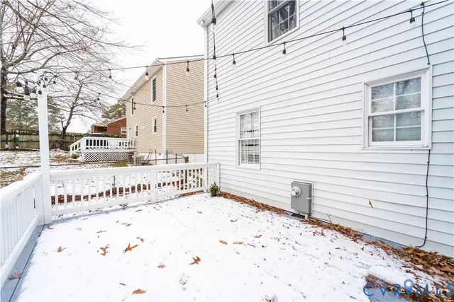 a view of a terrace with covered with snow