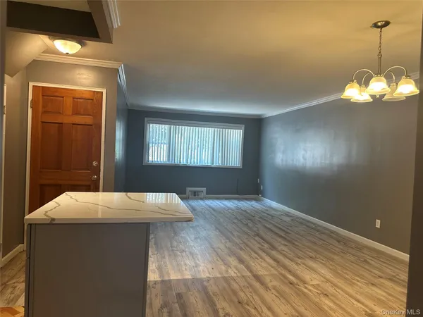 a room with table and window