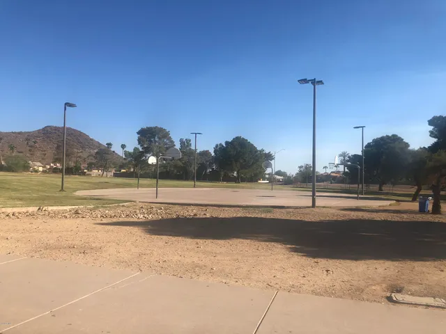 a view of street and mountains