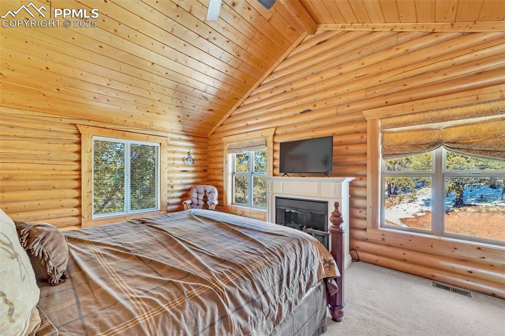 17549 Highway 67 Divide, CO 80814 - Photo 24 of 46 a bedroom with a bed fireplace and window