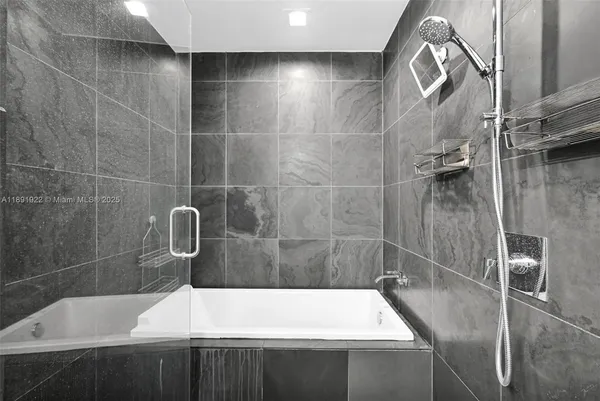 a bathroom with a bathtub
