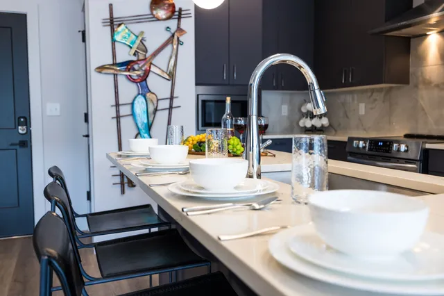 a table and chairs in a kitchen
