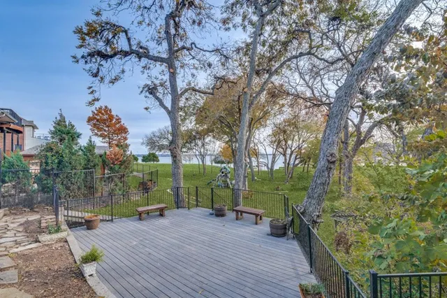 a view of a deck with a trees