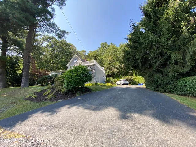 a view of a park with large trees