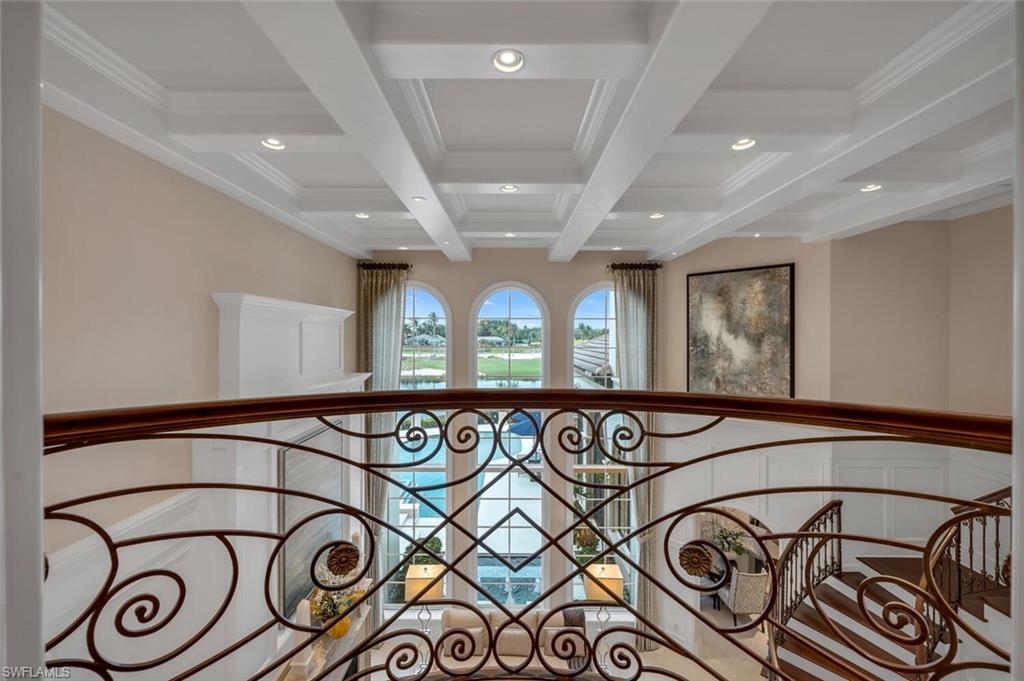 2125 Canna Way Naples, FL 34105 - Photo 34 of 43 Detailed view of beamed ceiling, coffered ceiling, recessed lighting, and crown molding