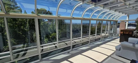 a view of a building from a balcony