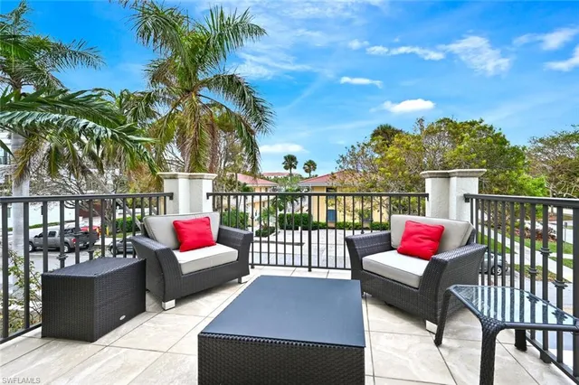 a view of a patio with couches and a potted plant on a table