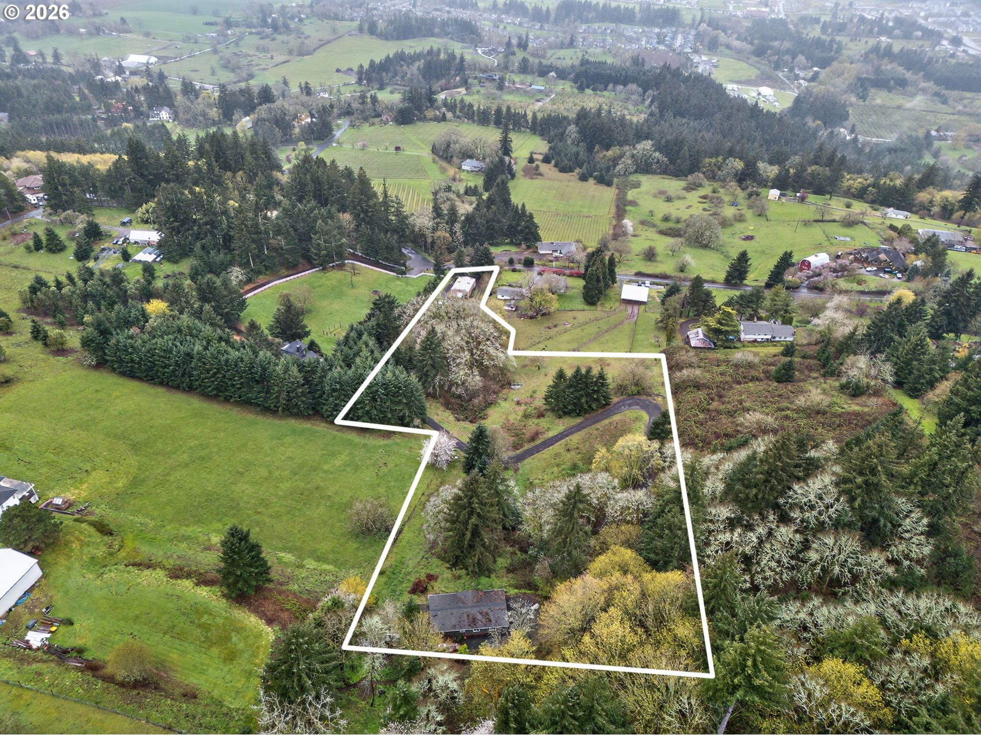 32895 Northeast Old Parrett Mountain Road Newberg, OR 97132 - Photo 47 of 48 an aerial view of a residential houses with outdoor space and street view