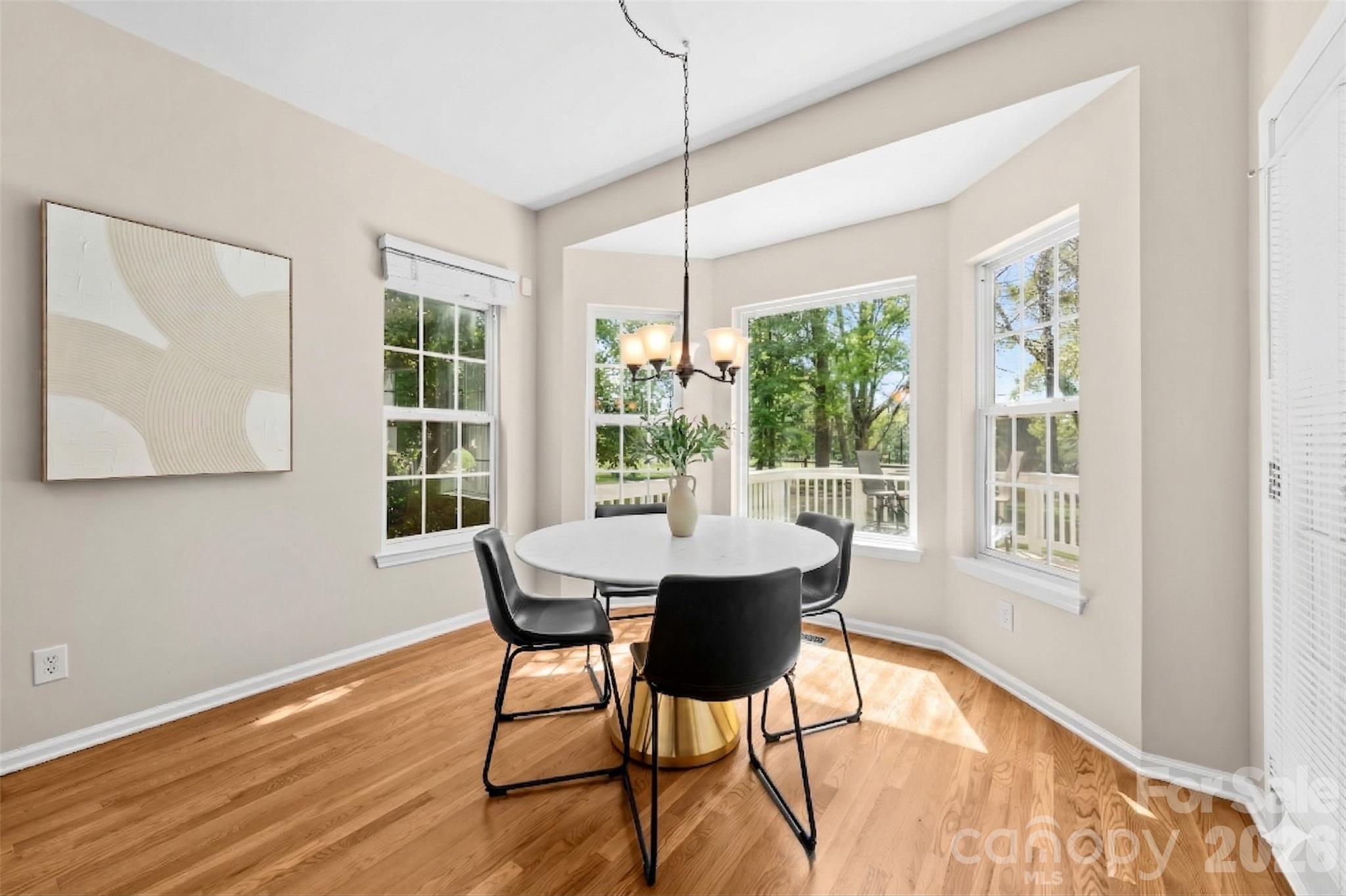 13338 Fremington Road Huntersville, NC 28078 - Photo 10 of 34 a dining room with furniture a chandelier and wooden floor
