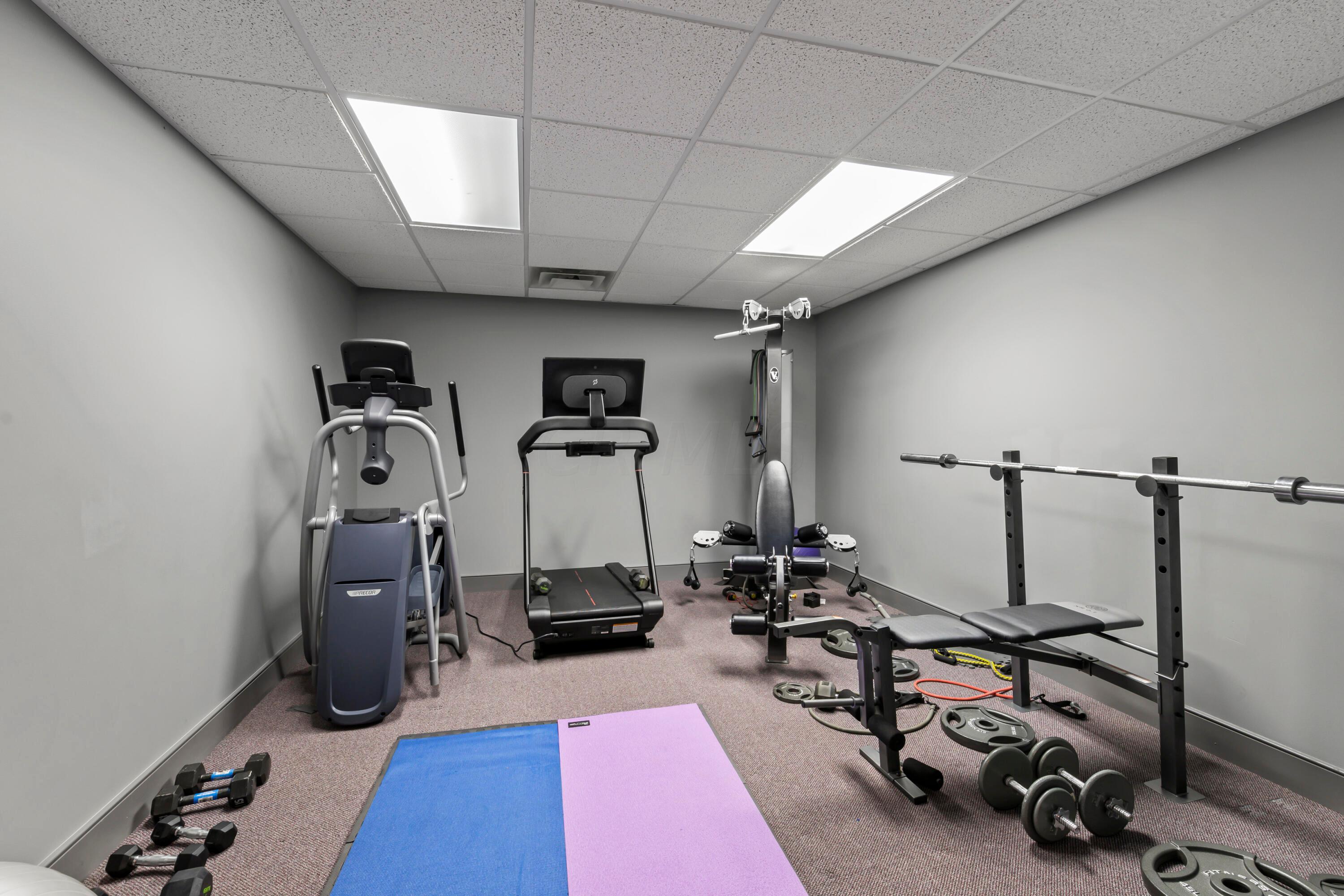6043 Dublin Road Delaware, OH 43015 - Photo 42 of 98 • Carpet
• Grey painted walls
• Acoustic tile ceiling
• Fluorescent lighting
• French doors to Recreation
Room #1