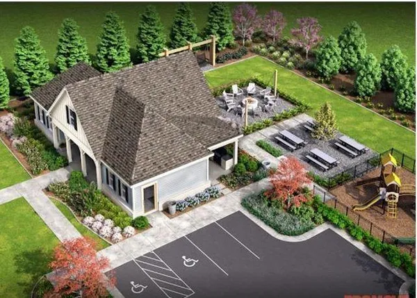 an aerial view of a house having yard