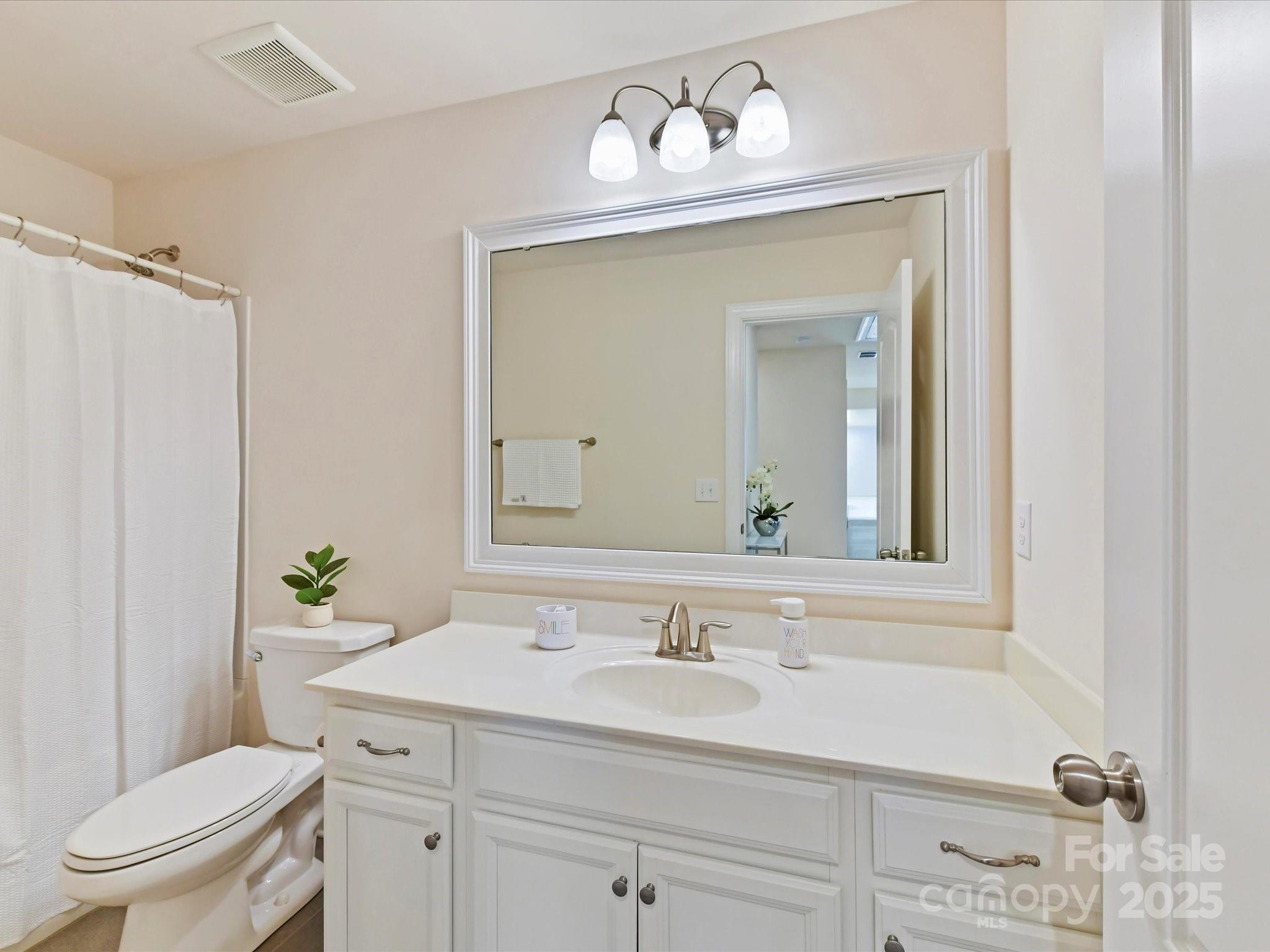 9895 Travertine Trail Davidson, NC 28036 - Photo 33 of 48 a bathroom with a sink vanity mirror and toilet
