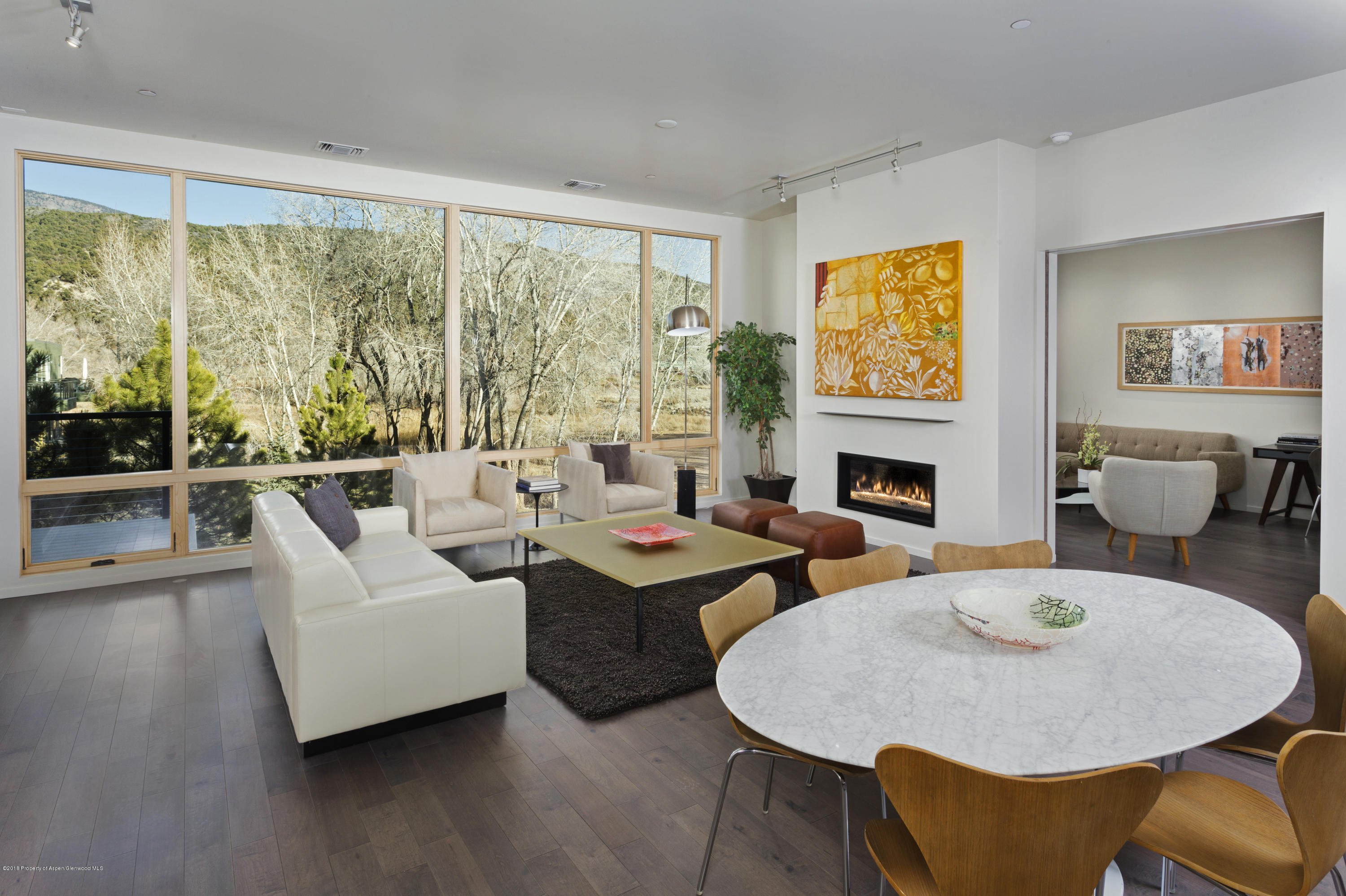 102 Evans Road, Unit 107 Basalt, CO 81621 - Photo 11 of 62 a living room with fireplace furniture and a large window