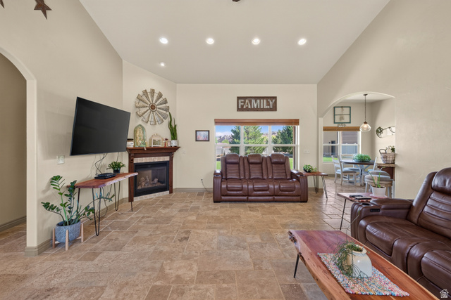 4635 East Sunny Acres Lane Moab, UT 84532 - Photo 40 of 56 Vaulted ceilings with recessed lighting complement the tile flooring throughout this living space