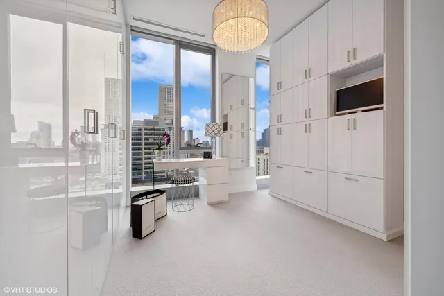 a kitchen with counter top space and appliances