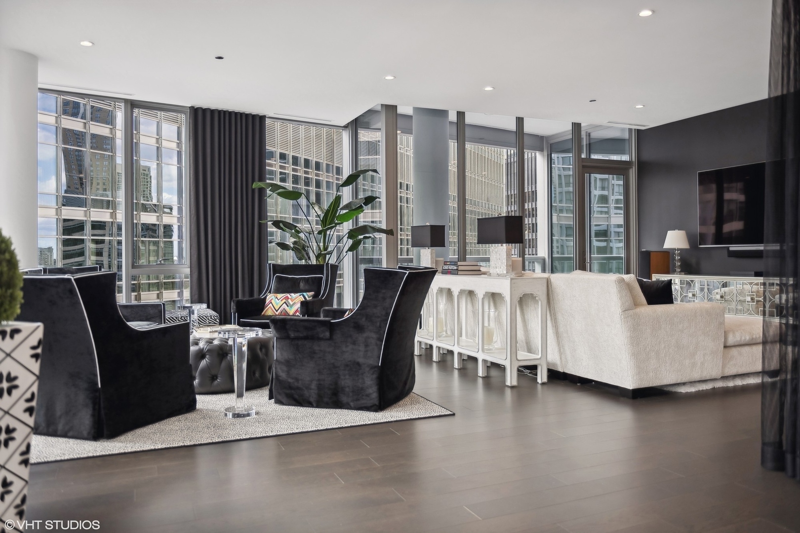 403 North Wabash Avenue, Unit 14A Chicago, IL 60611 - Photo 6 of 49 a living room with fireplace furniture and a large window