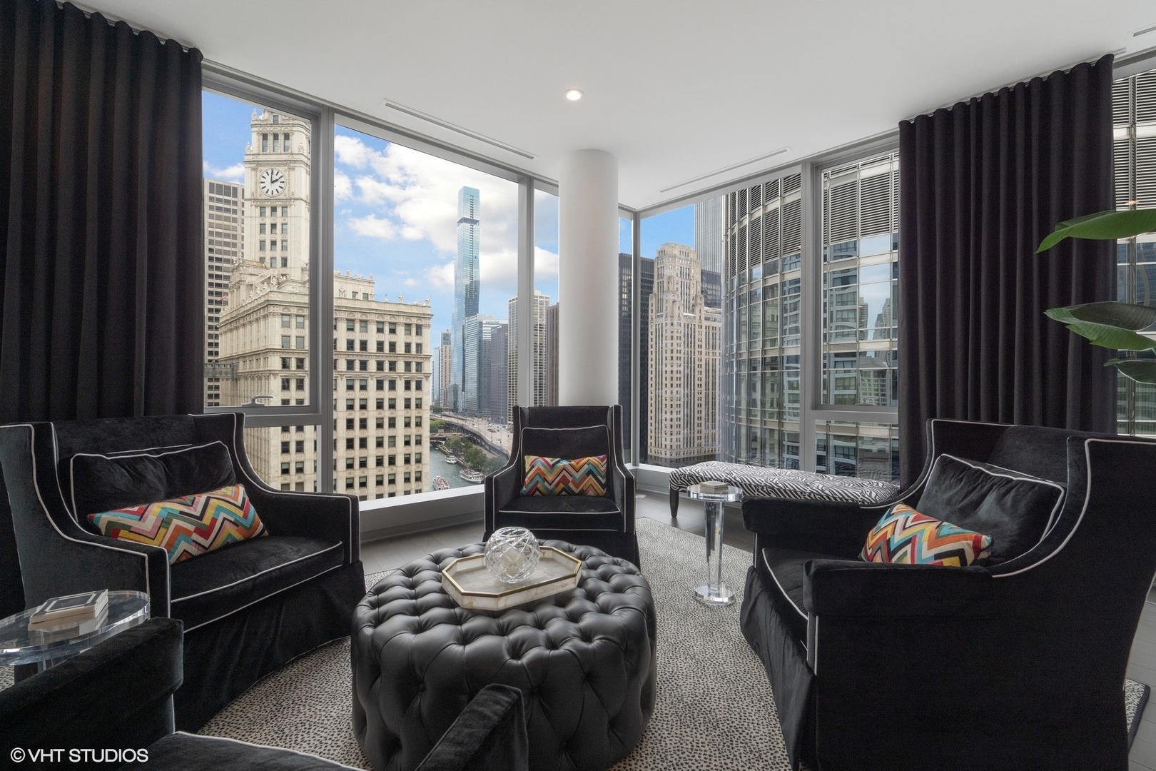 403 North Wabash Avenue, Unit 14A Chicago, IL 60611 - Photo 7 of 49 a living room with furniture and a floor to ceiling window