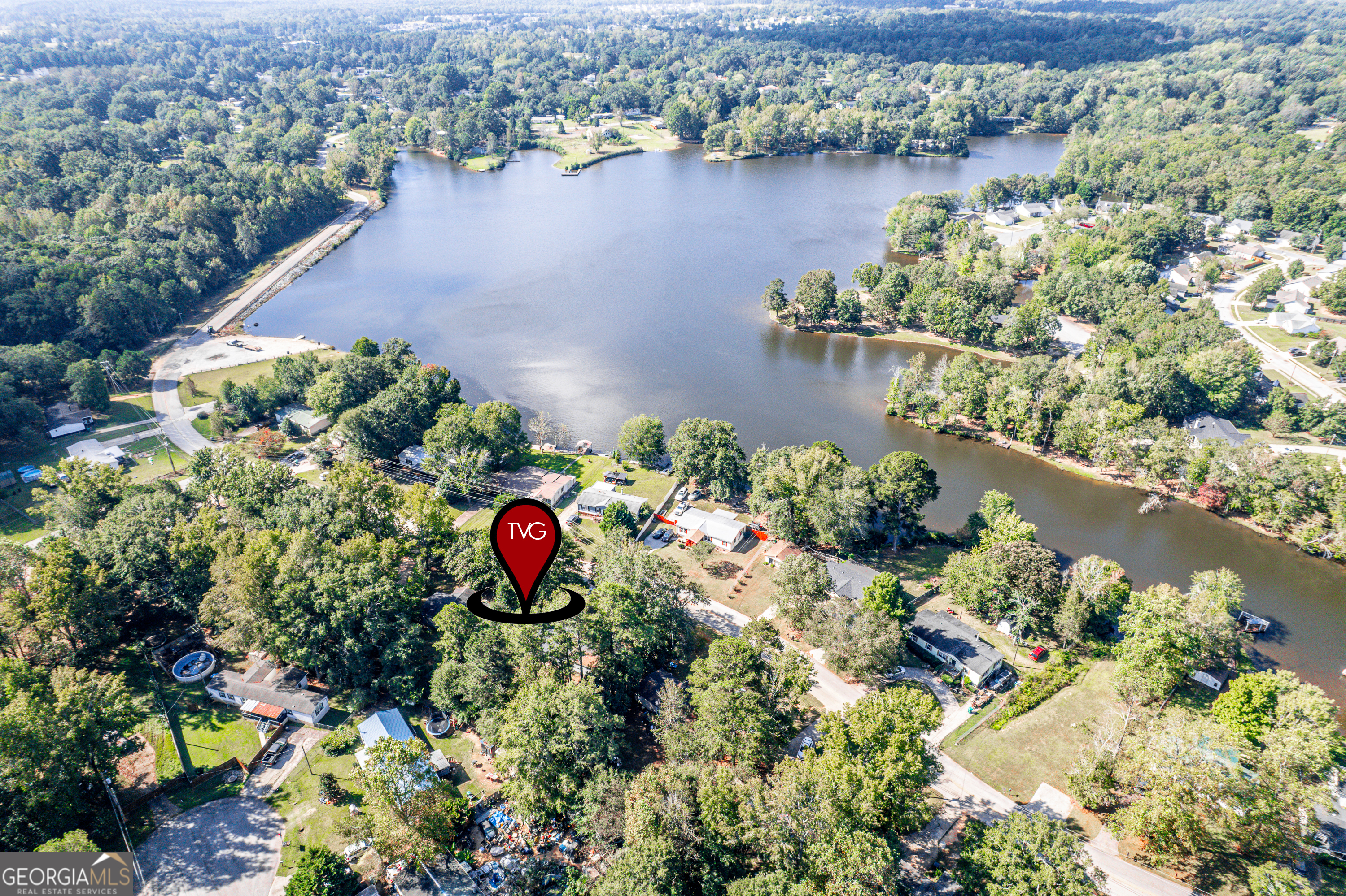 280 Lakeview Drive Locust Grove, GA 30248 - Photo 41 of 43 a view of a lake with a flower and a wooden floor