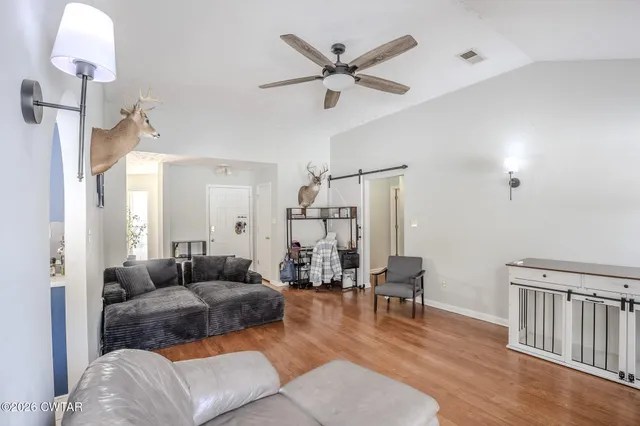 a living room with furniture