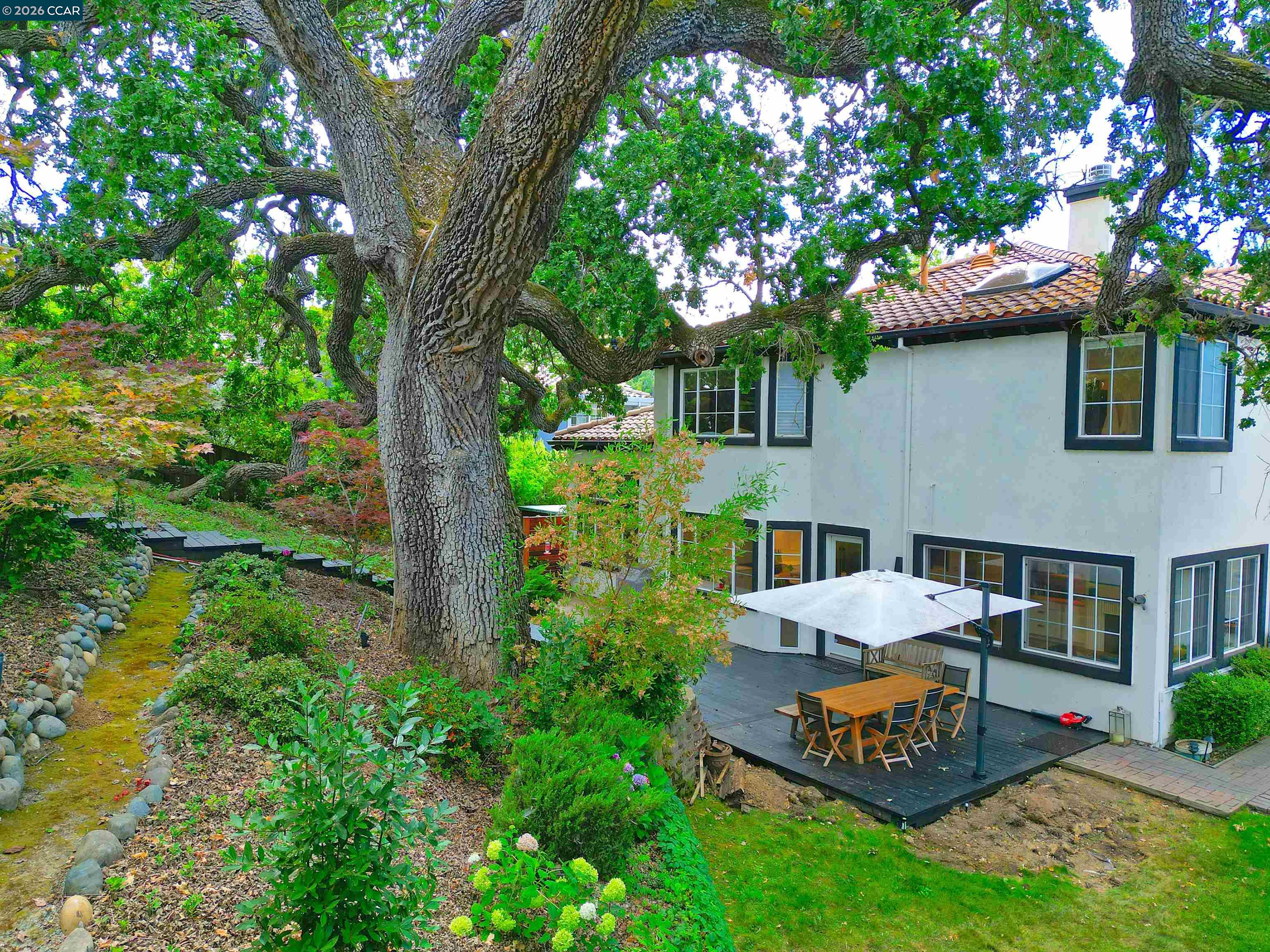1239 Sunrise Ridge Drive Lafayette, CA 94549 - Photo 51 of 59 a view of a backyard with couches plants and large trees